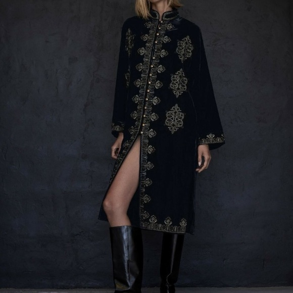 ZARA EMBROIDERED VELVET KIMONO JACKET - Picture 3 of 9